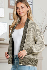 Apricot Gingham Contrast Trim Open Front Cardigan