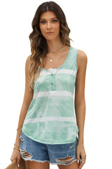 Green Tie Dyed Buttoned Round Neck Tank Top