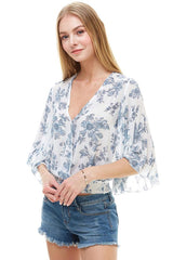 LONG SLEEVE SURPLICE FLORAL TOP