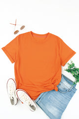 Blank T Shirt - Orange Crewneck Rolled Up Short Sleeve Plain T-Shirt Customized