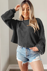 Black Casual Cording Drop Shoulder Puff Sleeve Blouse