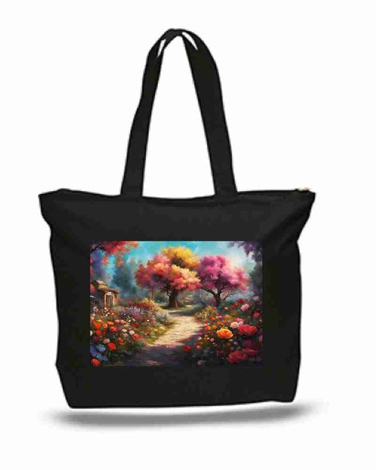 Colorful Flowers Floral Art Painting New Zipper Tote Bag