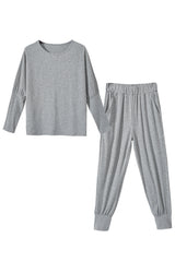 Light Grey Ribbed Dolman Sleeve Top And Pocketed Pants Set