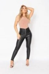 Black Coated Exposed Zip Skinny Trousers