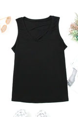 Black Strappy Hollow-out Neck Tank Top