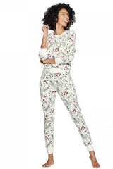 White Holly Print Christmas Pullover Pants Pajama Set