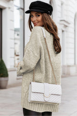 White V Neck Drop Shoulder Knitted Sweater