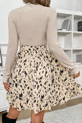 Tied Printed Mock Neck Long Sleeve Dress