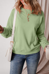 Smoke Green Solid Color Drop Shoulder Terry Sweatshirt