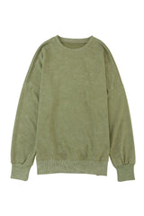 Khaki Plain Drop Shoulder Ribbed Trim Oversized Sweatshirt