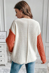 Gold Flame Colorblock Pocket Drop Shoulder Sweater