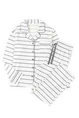 White Striped Print Long Sleeve Top & Drawstring Pants Pajamas Set