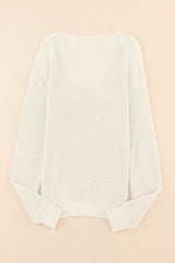 Pink Basic Ribbed Knit V Neck Sweater