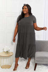 Round Neck Short Sleeve Tiered Dress