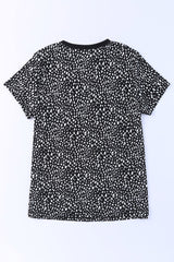 Black Cheetah Print Casual Short Sleeve Crew Neck T Shirt