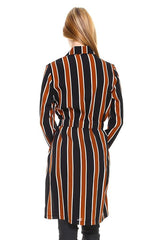 Trench Coat Multi Stripe Long Line Belted Jacket