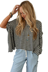 Black Striped Batwing Sleeve Oversized Top