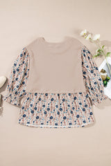 Beige Faux Two Piece Knit Patchwork Floral Plus Size Top