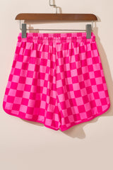 Rose Checkered Drawstring Elastic Waist Casual Shorts