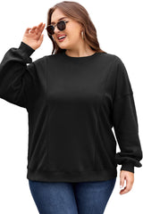 Black Loose Patchwork Crewneck Plus Size Sweatshirt