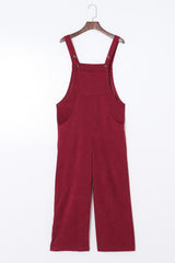 Red Corduroy Side Pockets Wide Leg Overall