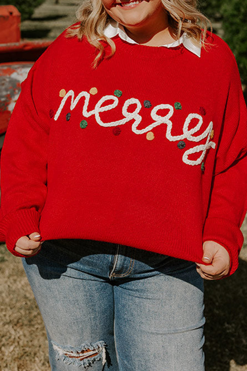 Fiery Red Merry Graphic Christmas Plus Size Sweater