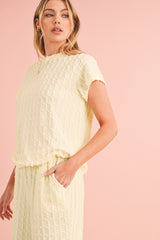 Apricot Lattice Textured Tee and Wide Leg Pants Two-Piece Set