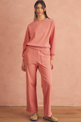 Blossom Ribbed Drop Shoulder Sweatshirt Pocketed Pants Set