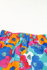 Multicolor Floral Print Drawstring Elastic Waist Shorts