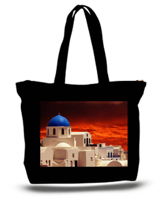 Greece Santorini The Sunset Large Tote Grocery & Stuff Bag