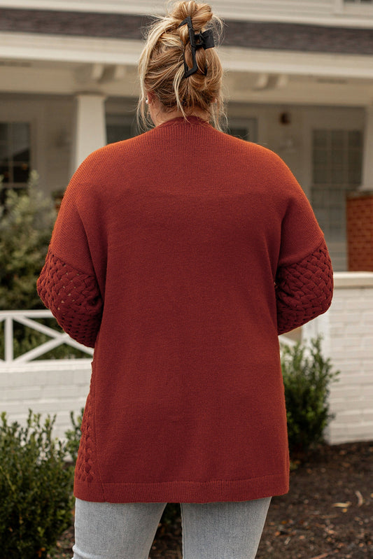 Chestnut Weave Knit Side Pockets Plus Size Cardigan