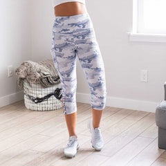 Womens Camo Cross Cutouts Capris Leggings Yoga sent 2 pants