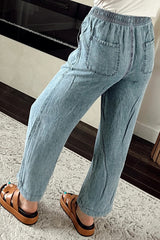 Sail Blue Mineral Wash Drawstring Waist Loose Straight Jeans