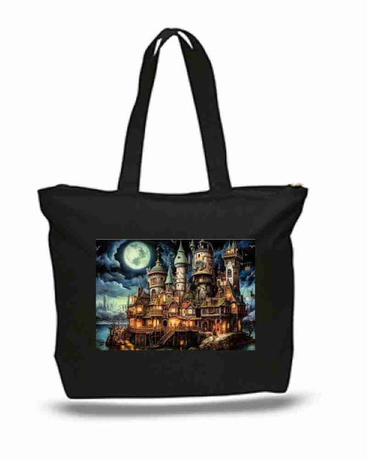 Haunted and Zombie Witches Castle  New Zipper Tote Bag