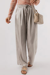 Jet Stream Solid Pleated Drawstring High Waist Wide Leg Pants