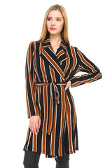 Trench Coat Multi Stripe Long Line Belted Jacket