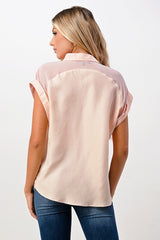 Silk Short Sleeve V Neck Blouse Top