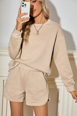 Parchment Diamond Quilted Plain Pullover and Shorts Set