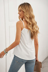 White Spaghetti Straps Buttoned V Neck Vest