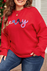 Fiery Red Tinsel merry Pattern Christmas Plus Size Sweater