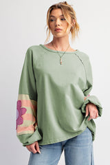 DUNE Flower Patchwork Exposed Seam Raglan Sleeve Top