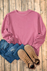 Smoke Green Solid Color Drop Shoulder Terry Sweatshirt