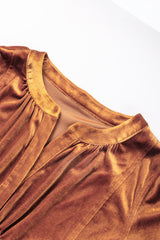 Chestnut Split Neck Velvet Tunic Dress