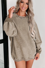 Pink Solid Ribbed Round Neck Pullover Sweatshirt