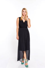 THE DEEP BLACK PLEATED MAXI DRESS