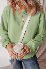 Smoke Green Solid Color Drop Shoulder Terry Sweatshirt