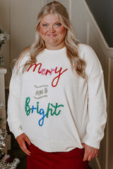 White Tinsel Merry AND Bright Plus Size Christmas Sweater