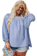 Beau Blue Plus Size Crochet Bracelet Sleeve Babydoll Blouse