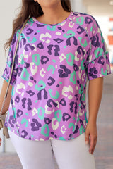 Purple Leopard Print Plus Size Short Sleeve Tee