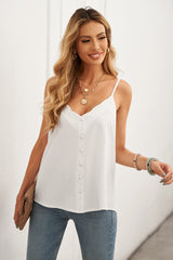 White Spaghetti Straps Buttoned V Neck Vest